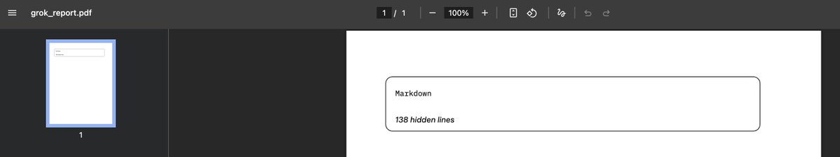 beeksforweeks's tweet photo. @elonmusk i like the idea behind grok's export to pdf feature (which seems be delightfully unavailable from other frontier ai's cc @sama @DarioAmodei) but lol https://t.co/UcGFeu75fU