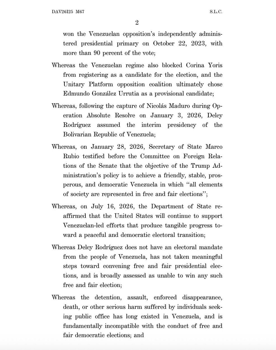 VenteVenezuela's tweet photo. Los senadores @SenTedCruz y @SenatorShaheen presentaron una resolución exigiendo elecciones libres, justas y transparentes en Venezuela: 

Exigencias clave del documento:
- Liberación inmediata de todos los presos políticos.
- Garantías para los candidatos. Advierten que cualquier daño a opositores, incluida @MariaCorinaYA, anulará la legitimidad del proceso.
- Libertad real para que los venezolanos decidan su futuro.

Ambos senadores coinciden: cada día sin avances es un retroceso para la lucha democrática en Venezuela.