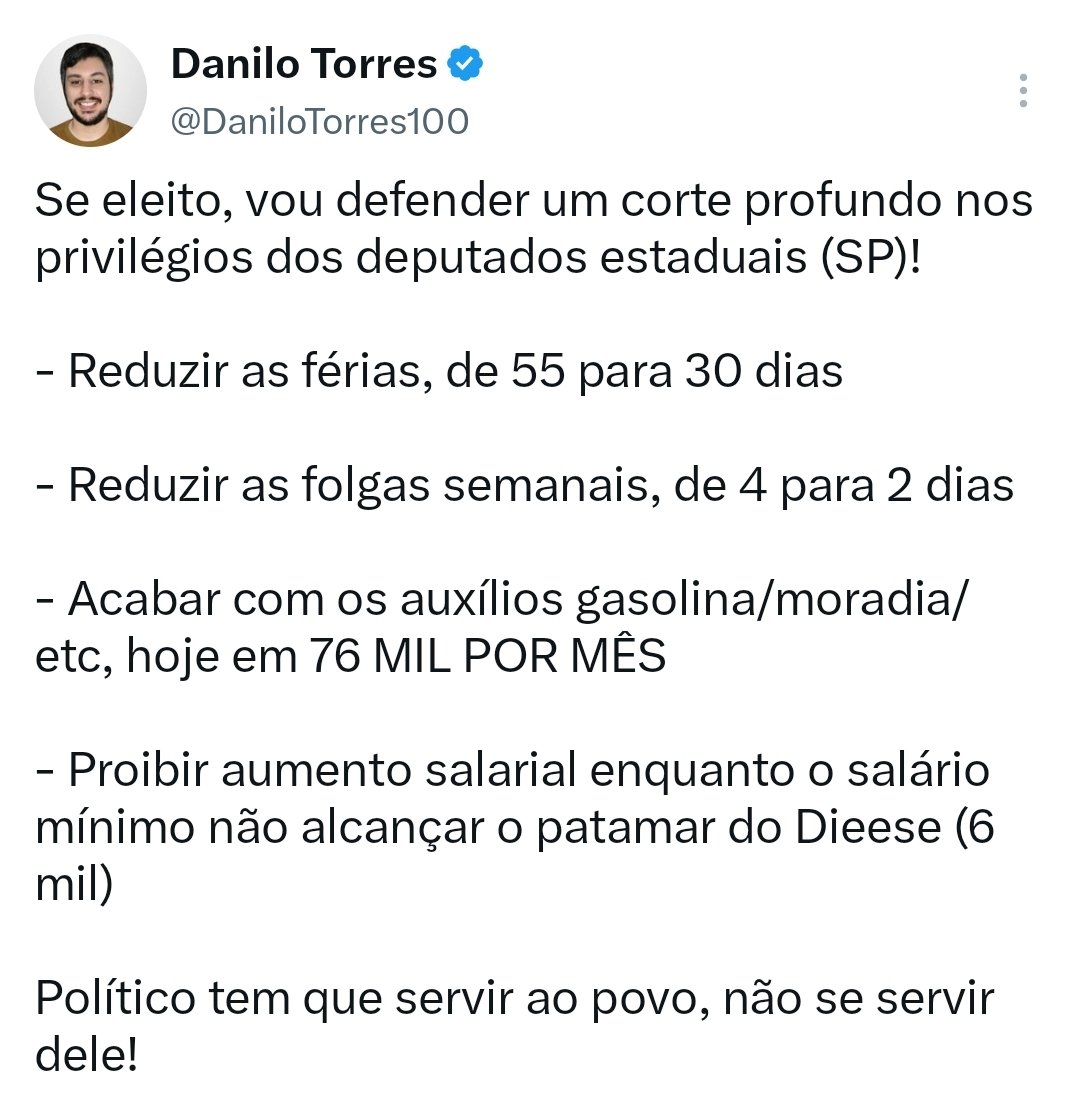 analise2025's tweet photo. Por essas e outras, o adm (@DaniloTorres100) decidiu se candidatar a deputado estadual em SP.

É inadmissível tantos privilégios enquanto o povo se mata de trabalhar!

Eles vão querer? Não, mas vamos pautar, expor quem for contra e pressionar.

Vamos pra cima! https://t.co/M2PNFhXSrH
