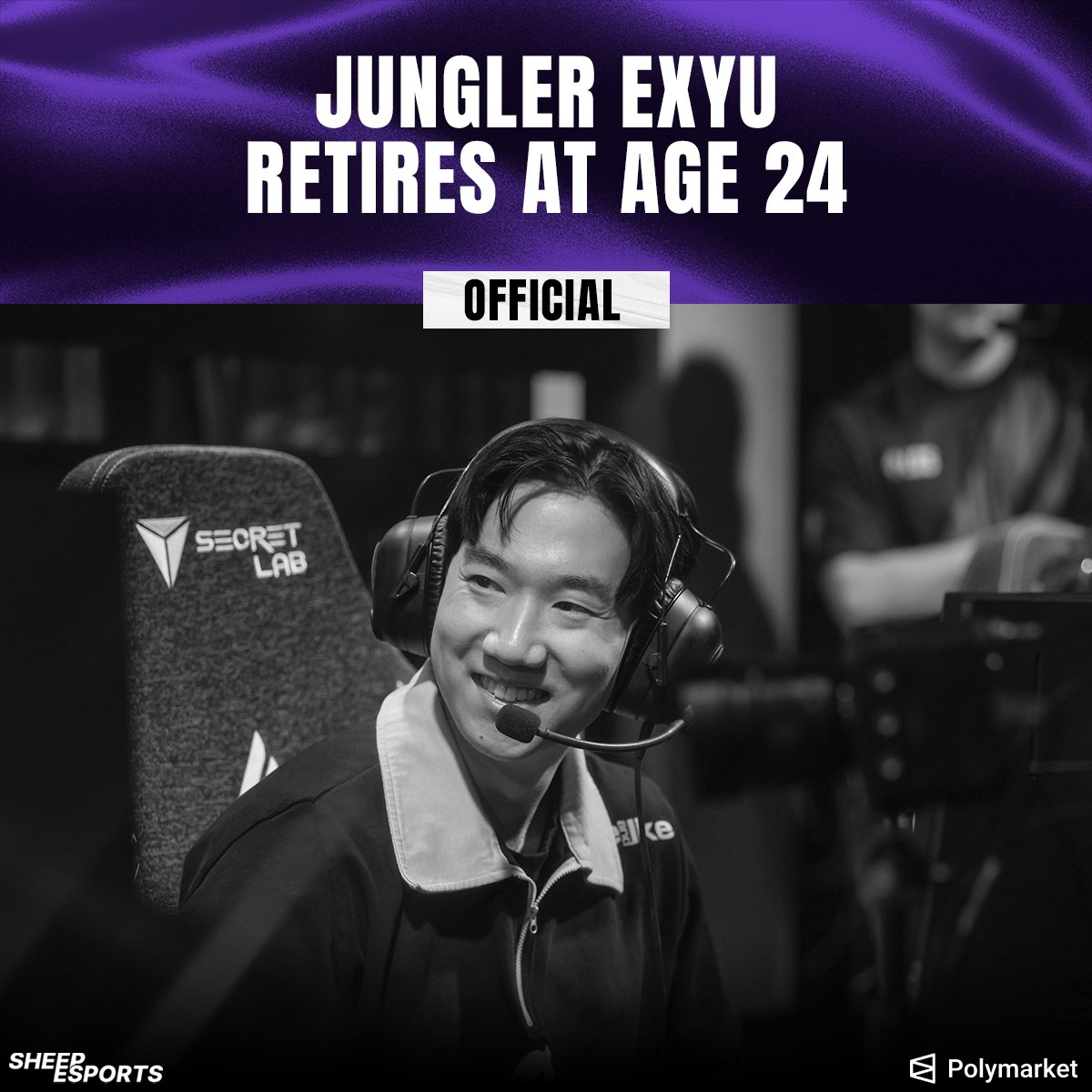 Sheep_Esports's tweet photo. [OFFICIAL] Jungler eXyu 🇺🇸 announces his retirement following his departure from Dignitas 🇺🇸

His career spanned 6 years across tier 1 &amp; 2, with 2nd place finishes in the NACL in 2022 &amp; 2023 https://t.co/UWFbMuWr9H