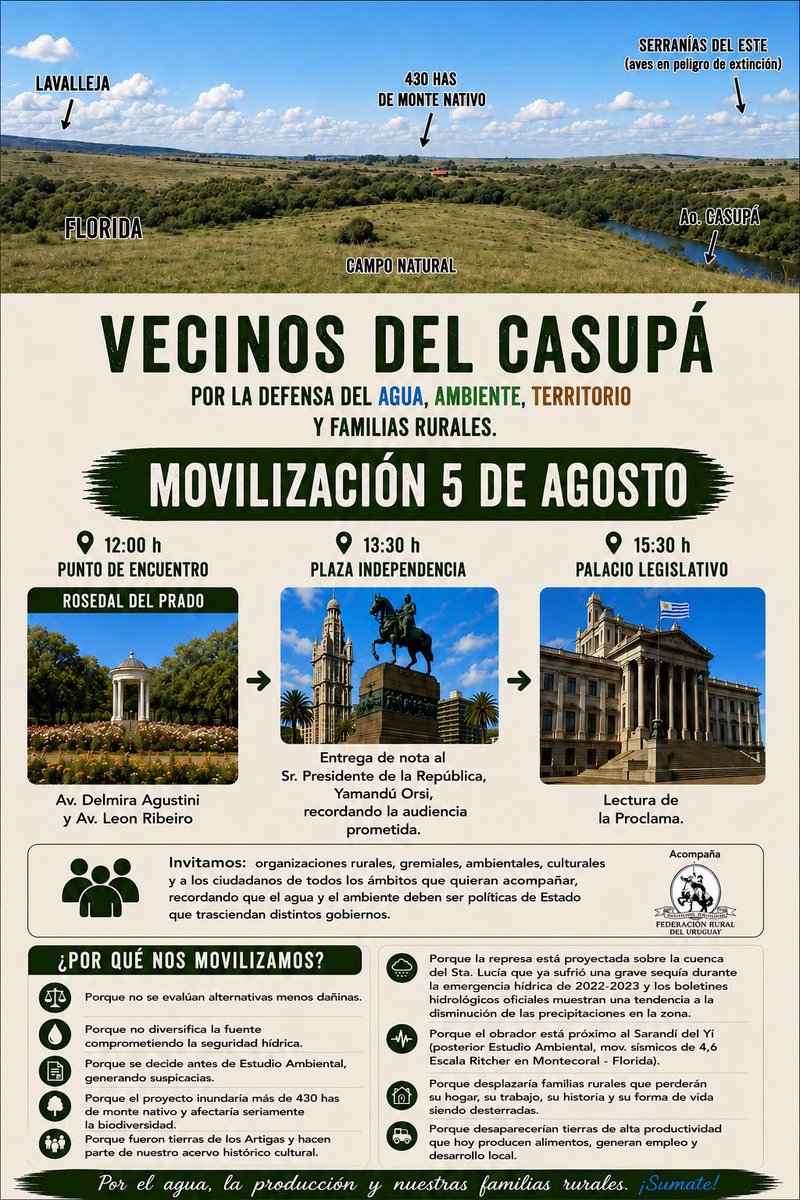 Pablo_Mieres's tweet photo. Mañana miércoles estoy invitado al programa Cinco Sentidos de @canal5uruguay para hablar de la demanda judicial presentada por la construcción de la Represa de Casupá y a partir del mediodía acompañaremos la movilización de la ciudadanía por el mismo tema yendo a Torre Ejecutiva y al Parlamento