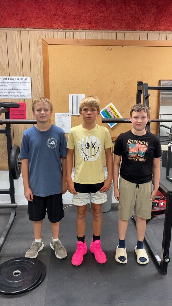 activites_chase's tweet photo. Summer weights max week day 2 - Clean

Top 3 JH Boys
- Cooper Doyle 
- Kaden Hunter
- Kamden Weaver

Top 3 Girls
- Emmabelle Bowen
- Alyssa Beavers
- Addison Kleinsorge (tied)
- Kylie Sturm (tied)

Top 3 Boys
- Malik Carson
- Santiago Torres
- Elie Jaske https://t.co/2ULlfevQ0P
