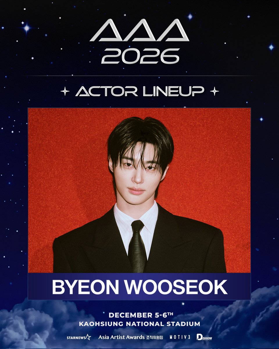 byeonwoonist's tweet photo. #ByeonWooSeok is confirmed to attend the Asia Artist Awards (AAA) 2026 as part of the actor lineup on december 5–6 at kaohsiung national stadium!!

WOOSEOK IS BACK TO AAA THIS DECEMBER 😭 https://t.co/cgafO1dCB1