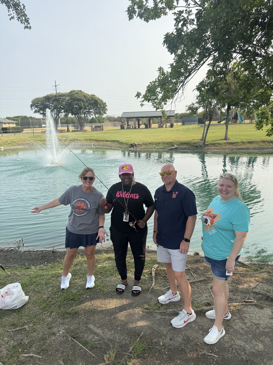 WMS_Wildcats's tweet photo. Our teachers are officially Hooked on Williams! 🎣 What a great first day back filled with laughter, teamwork, and excitement for the year ahead. We can’t wait to reel in an amazing school year with our students! 
#GoWildcats https://t.co/jhYf6ZY2GY