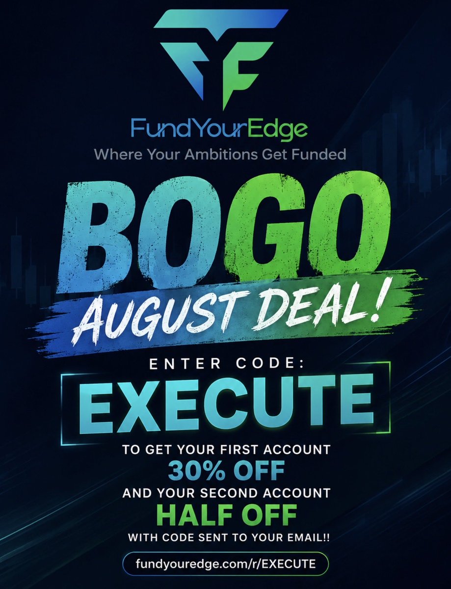 executeyouredge's tweet photo. This is one of the best deals I’ve seen from @fundyouredge.

Right now, when you use code EXECUTE, you’ll get: https://t.co/psUQ4nDqX1

✅ 30% OFF your first evaluation
✅ 50% OFF your second evaluation (via the email offer)

But we’re adding something on top of that…

We have a limited number of Buy One, Get One FREE accounts that we’re giving away exclusively to people who purchase using code EXECUTE.

Here’s how it works:

Buy your evaluation with code EXECUTE and you’ll be entered to win a FREE evaluation of the same account size just DM us your receipt. We will draw in one week!! 

If you were already thinking about getting funded, this is the best time to do it. You save money upfront, and you have a chance to double your accounts for free.

Use code EXECUTE and good luck! 🚀