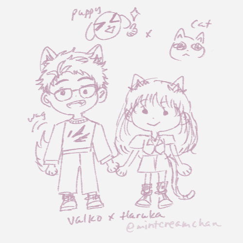 mintcreamchan's tweet photo. ✍️Small drawing of Valko with Haruka (my MC), small look at a wolf puppy 🐺x cat puppy 🐈‍⬛(Ahhhhh, I need him so I can use glint for my referencesss, but #NoValkoNoMoney 😭) 

#LADsIs6
#BringValkoBack so I can get more refs!!! 🙏 https://t.co/iLwTgEyIgL
