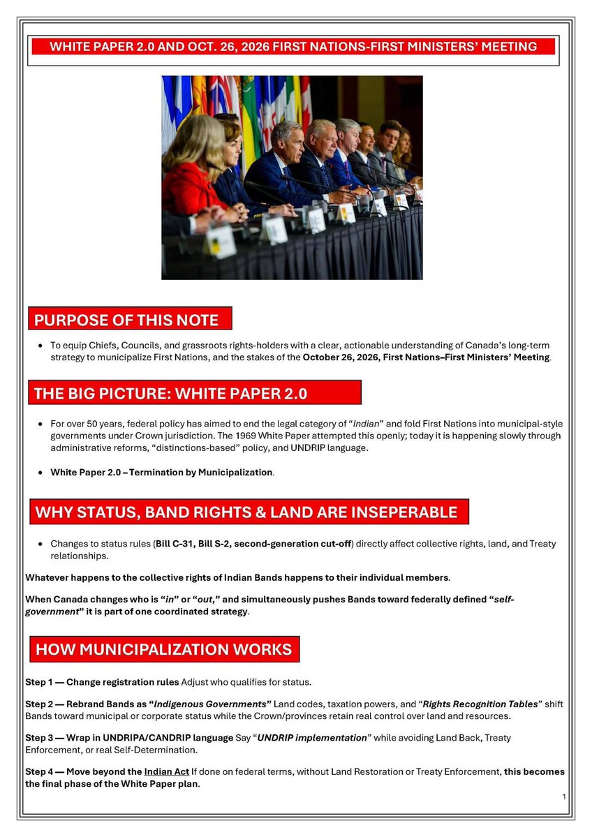 RussDiabo's tweet photo. Termination by Municipalization
White Paper 2.0 & Ottawa October 26th First Nations-First Ministers’ Meeting!
#WiseUp #RiseUp #UNDRIPnotCANDRIP #BillC15isWhitePaper2 https://t.co/xY7AiAaShp