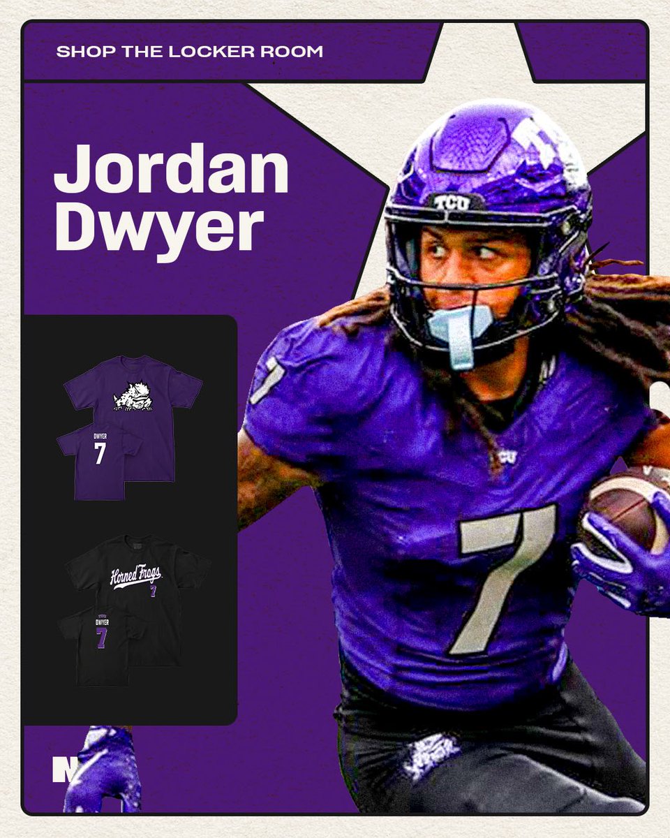 TCUNILStore's tweet photo. Purple runs deep. ๐ธ Rep Jordan Dwyerโs official NIL collection and show your Horned Frog pride wherever you go.
https://t.co/bV755UAPwr
#GoFrogs #tcufootball #giveemhell https://t.co/Nz0cjvoBtW
