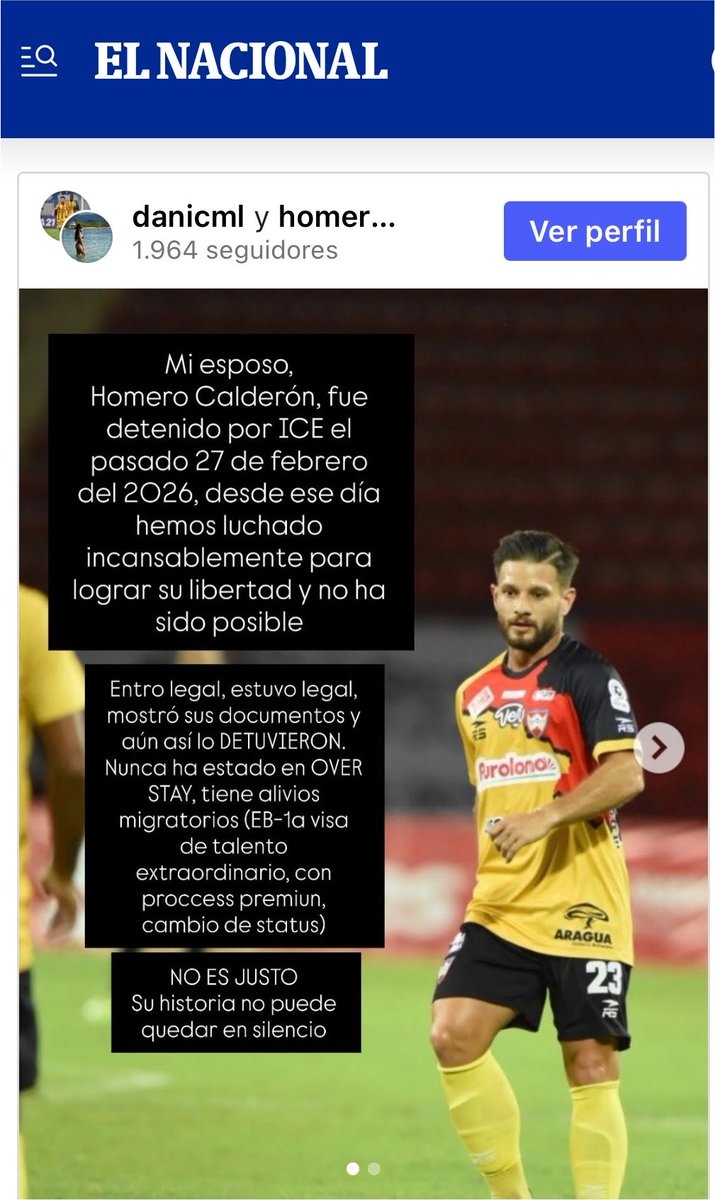 gabyarocha's tweet photo. El mismo día que fue liberada la futbolista Claudia Rodríguez🇻🇪 (tras pagar $5.000 de fianza) se denunció la detención de Homero Calderón.🇻🇪Él tiene un permiso de residencia permanente (la visa EB-1A).
“En julio, ICE ha llevado a cabo 46.000 detenciones, un hecho sin precedentes” https://t.co/aUK1MFCfco