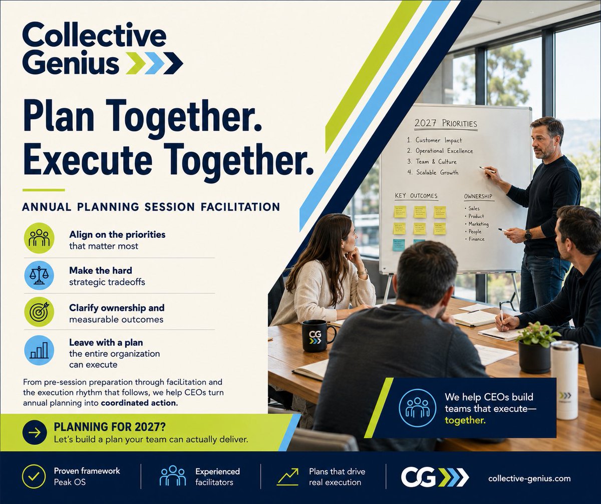 CG_Peak_OS's tweet photo. Annual planning should create alignment, force the hard choices, and make execution easier—not produce another document no one uses.

Planning for 2027? We help leadership teams leave with clear priorities, measurable outcomes, and real ownership.

DM to learn more. https://t.co/w5oHWmj8OP