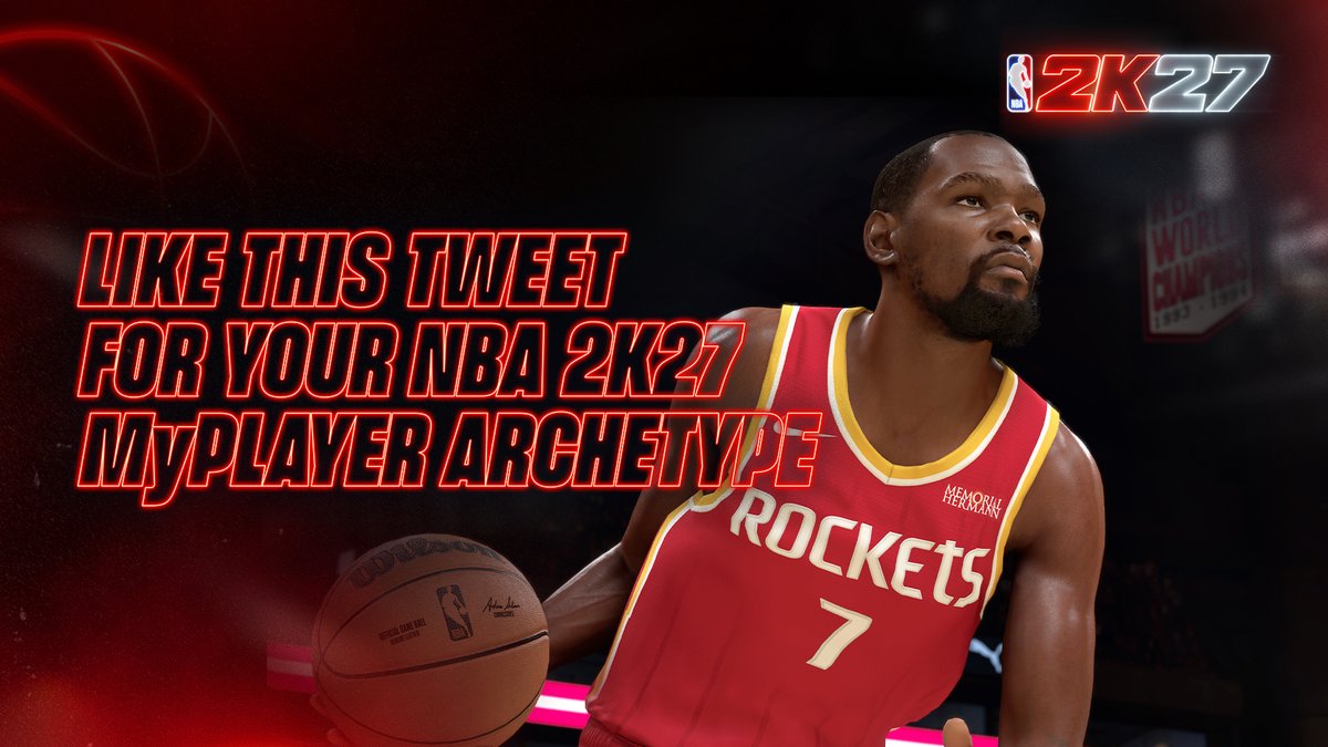 NBA2K's tweet photo. ❤️ this post and meet your NBA 2K27 MyPLAYER Archetype!

See your unique playstyle and how you compete on the court, based on what you love about NBA 2K and the NBA on X.

Plus receive NBA 2K27 news as we gear up towards the Launch of NBA 2K27! https://t.co/ul8zHAwPAW