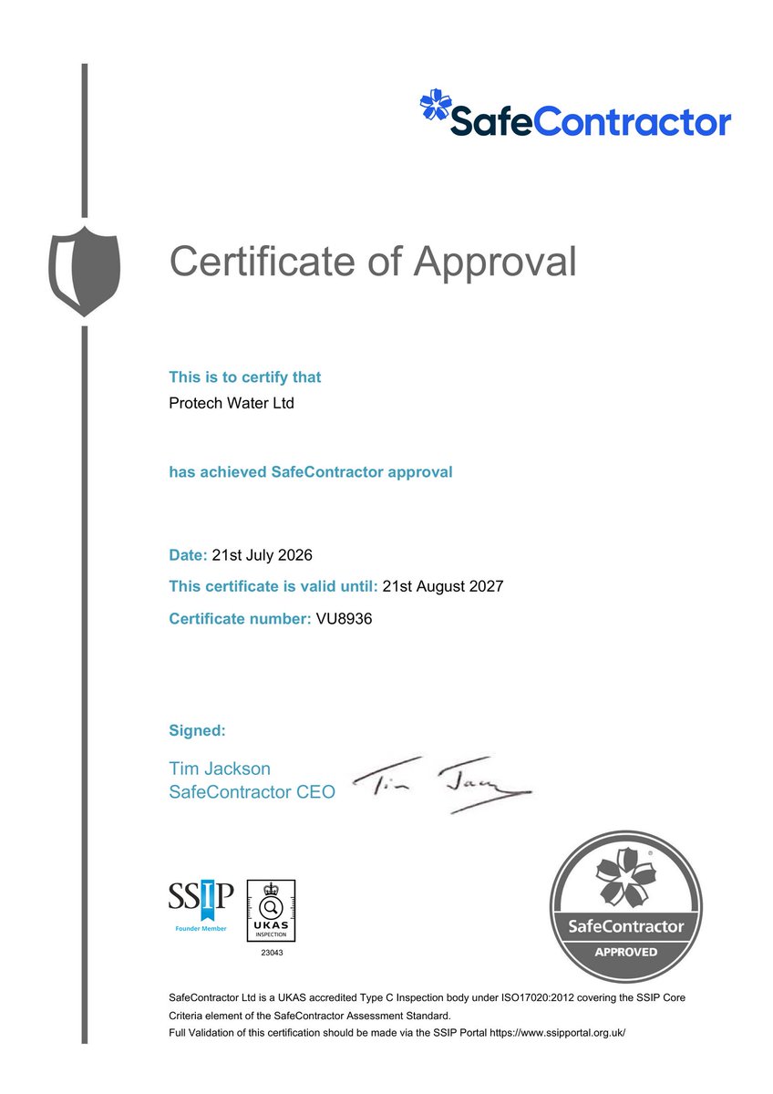 ProTechFuture's tweet photo. Great news! 🎉
Protech Water Ltd is now SafeContractor approved. This reflects our ongoing commitment to working safely, professionally and to the highest standards. A big thank you to our team for making it happen! 👏 Safety isn't just a requirement—it's part of who we are. https://t.co/t62LMyQoDZ
