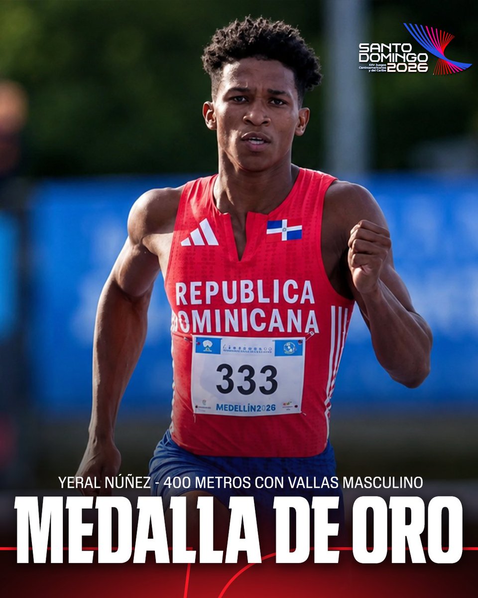 ESPN_DO's tweet photo. 🥇¡YERAL TRAE EL ORO EN LOS 400 METROS CON VALLAS!

🇩🇴 Yeral Núñez se queda con la medalla de oro que coloca en los 400 metros con vallas masculino. https://t.co/bSl9siWu3f
