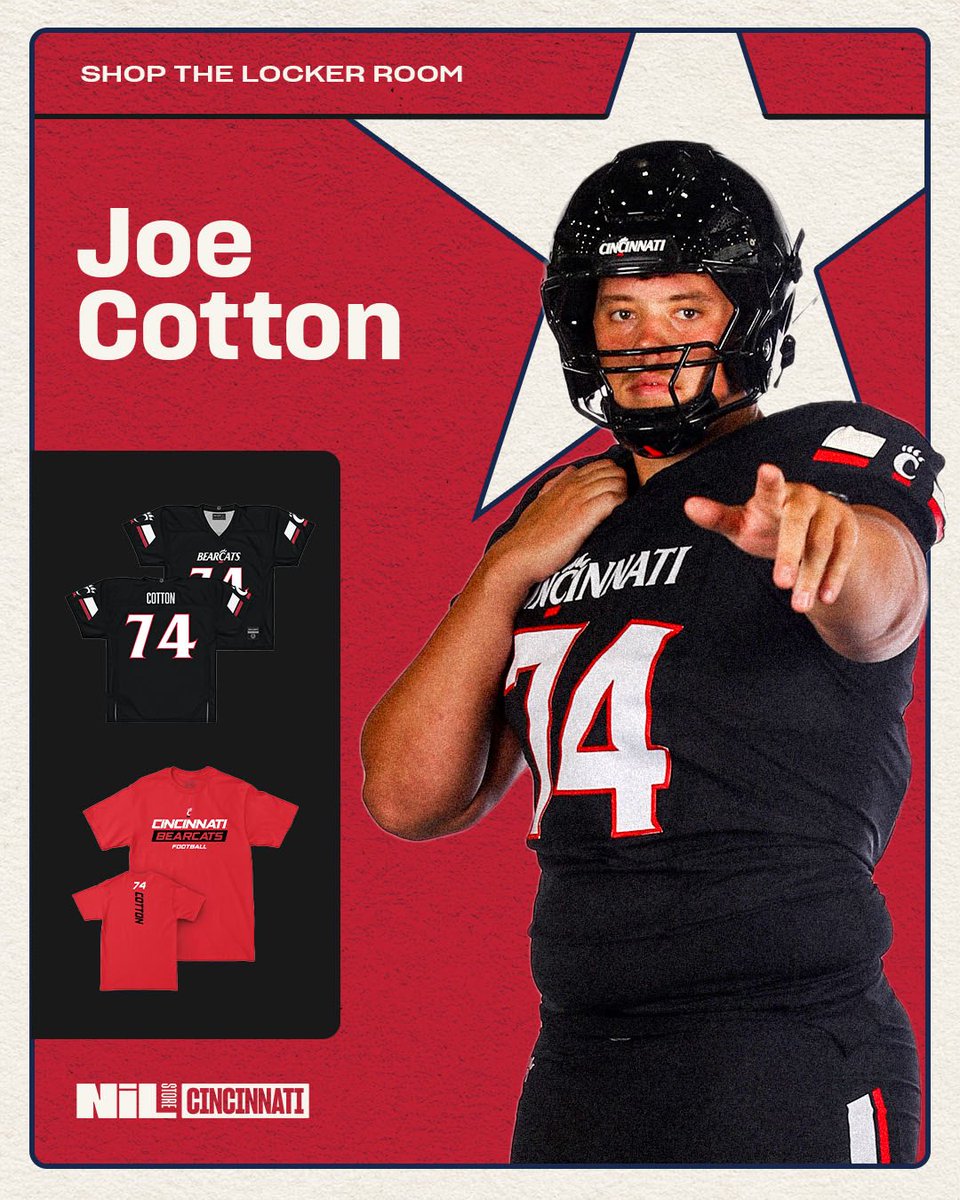 CincinnatiNIL's tweet photo. Built for Bearcats fans. 🐾 Rep Joe Cotton with his official NIL collection and wear Cincinnati pride everywhere you go. ❤️🖤

https://t.co/ejY2B2laUI
#cincinattifootball #gobearcats https://t.co/Wyr3dcjgWD