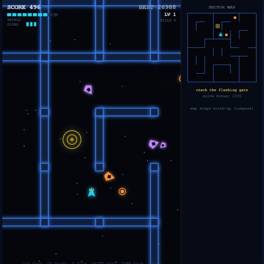 briancarter's tweet photo. At my brother-in-law’s suggestion, I made an arcade game with Claude Code: 

It’s called ALWAYS UP, and it’s sort of a combo of asteroids and a maze game like PacMan. It gets more challenging fast: https://t.co/IAttYGo1Ea

See if you can beat our high scores. https://t.co/6prlOxqAcN
