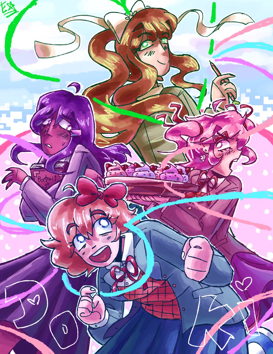 Fef_but_birdLoL's tweet photo. 💙🩷  DOKI DOKI!! 💜💚
#ddlc https://t.co/HpKmYukyC3