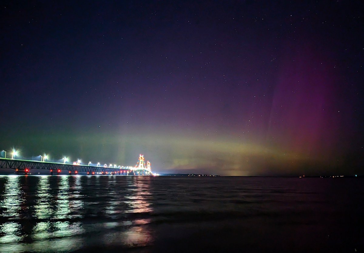 superjascooper's tweet photo. Getting a Mackinac Bridge aurora photo has been a dream of mine for a long time. This is from the August 2, 2026 show around 10:40 PM. https://t.co/b4tX7OQXJf
