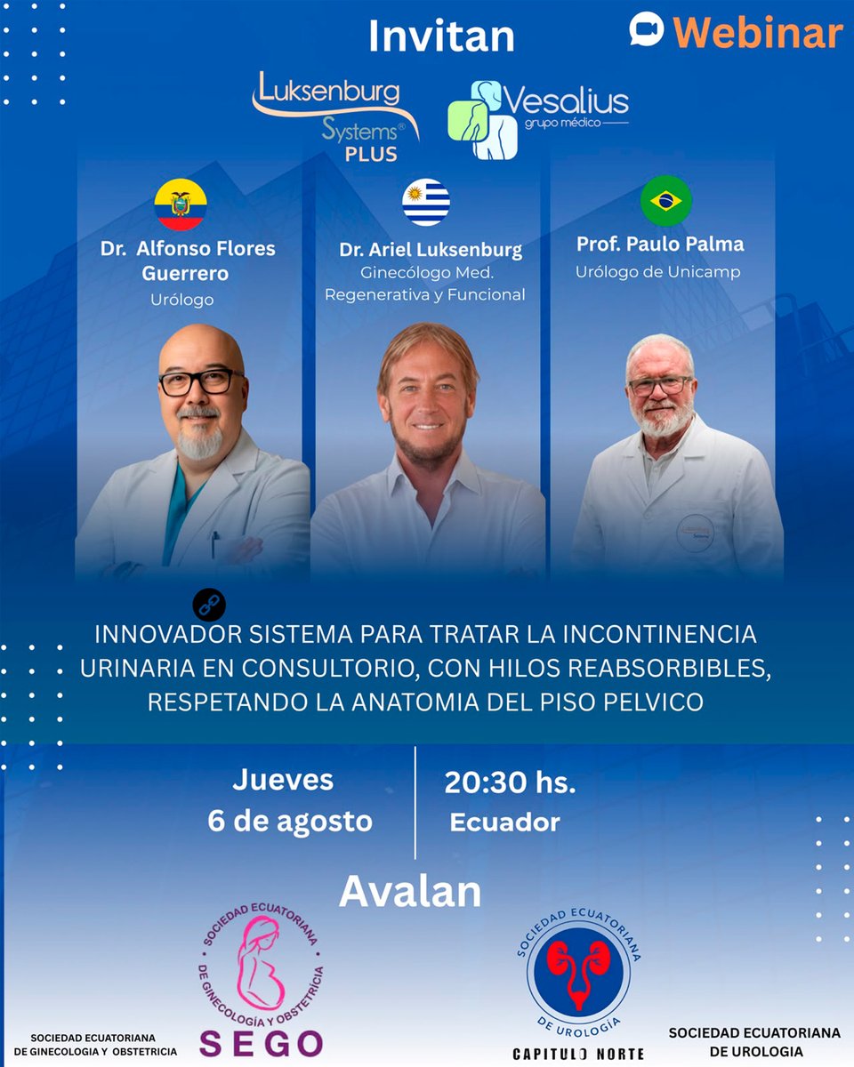 seurologia's tweet photo. 🔴 Webinar EXCLUSIVO Y GRATUITO | ¡Actualízate con expertos internacionales!
🔗 https://t.co/dCFJhpAKLO...
ID de reunión: 863 9884 2509
Código de acceso: 165608
#SEU #SociedadEcuatorianaDeUrología #Urología #Webinar #IncontinenciaUrinaria #Urología https://t.co/X3GLtrQNOb