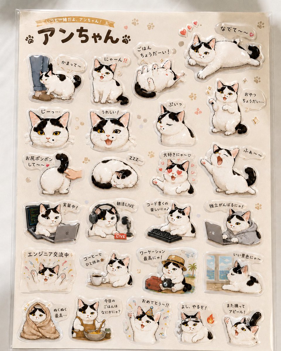 mune_engineer's tweet photo. ぷくぷくシール🐱🍙
販売開始します！笑 https://t.co/7lBGBAVgwO