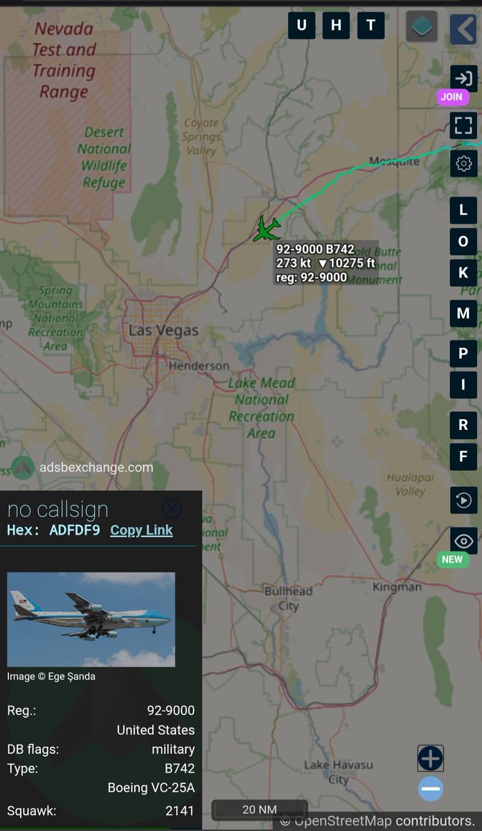 Borrowed7Time's tweet photo. @sipjack1776 @LadyAstroJet USAF VC-25A 92-9000 #ADFDF9 as SAM47 descending to Nellis AFB to stage.
@sipjack1776 @Dinlas3 @LadyAstroJet https://t.co/UkTBl2tqEe