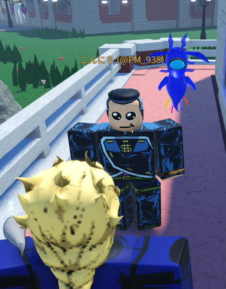 bravexkaiser's tweet photo. this little guy has been following me around in jojo tycoon You're so cute even https://t.co/faLKm81r2W