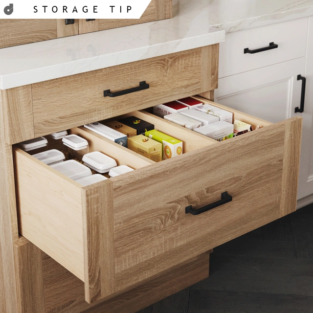 durasupreme's tweet photo. STORAGE TIP: Deep #drawers outfitted with stationary partitions can create the perfect customizable #storage for your #pantry goods, bakeware, cookware, and more.

https://t.co/exlXrO7FVL 

#storagetip #durasupreme #cabinetry #cabinets #kitchens https://t.co/9EpV79cgVR