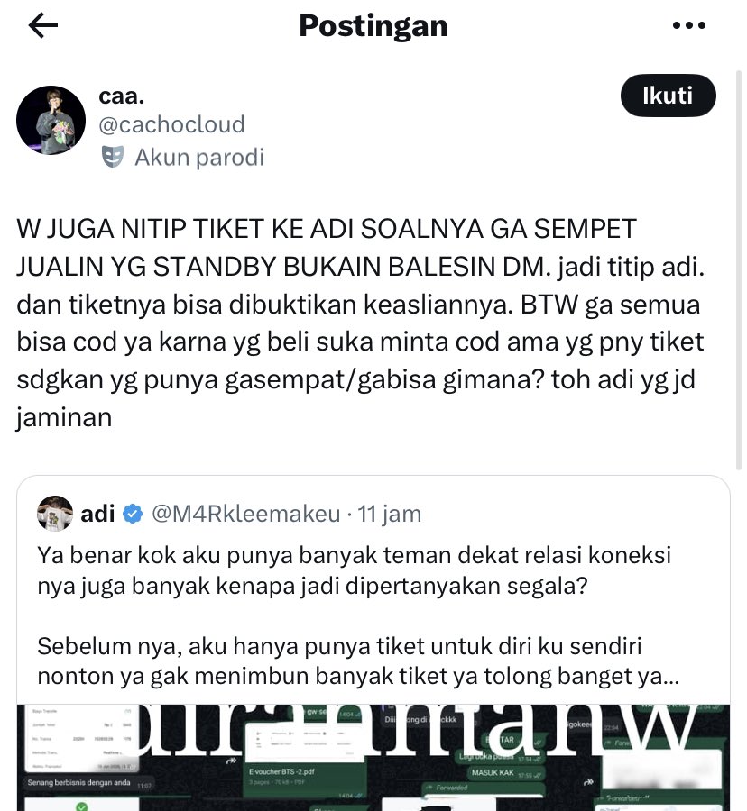 mrsyoongii17's tweet photo. Bukan fans ikutan war terus dititipin jual harga ovp buat modal ketemu idolnya yg mau konser diindo ya @cachocloud . Semoga gak laku ya tiketnya dan semoga dipersulit ketemu idolnya https://t.co/PAJljqeTp1