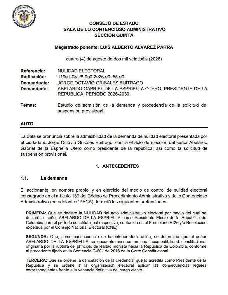 MoisesNinco_'s tweet photo. Son dos las nuevas demandas de nulidad electoral admitidas por el Consejo de Estado sobre la elección del ilegítimo. 

Por más que los abelardistas sigan descalificando con insultos la defensa ciudadana del voto se trata de una realidad política y jurídica. https://t.co/LTpgzFMokt