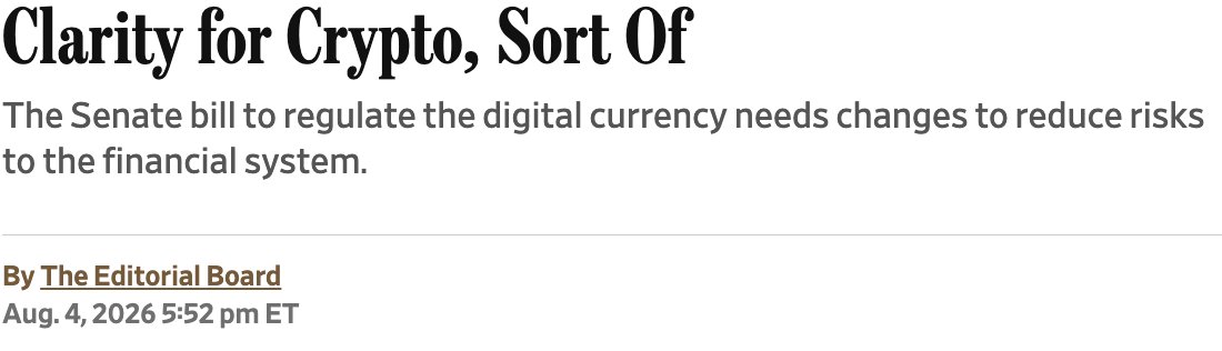 faryarshirzad's tweet photo. Disappointing to see the @WSJopinion – usually a champion of free markets and competition – abandon serious analysis, defend regulatory moats and recycle bank association talking points. 

Stablecoin rewards are subject to multiple restrictions under CLARITY, and are tied to customer activity. There is no evidence to support the “deposit flight” claims: three independent studies (including one from the White House @CEA47) have looked at this exhaustively. Plus, there's the fact that stablecoins and bank deposits have grown side by side for years - even without the restrictions banks successfully lobbied for in the bill.

CLARITY also doesn’t give DeFi a free pass for criminals. It draws a bright line between writing code and running a financial intermediary – while fraud, sanctions, and money-laundering violations remain fully prosecutable.

Americans deserve durable federal rules. They also deserve a more serious take from the @WSJ. The Senate should pass CLARITY.