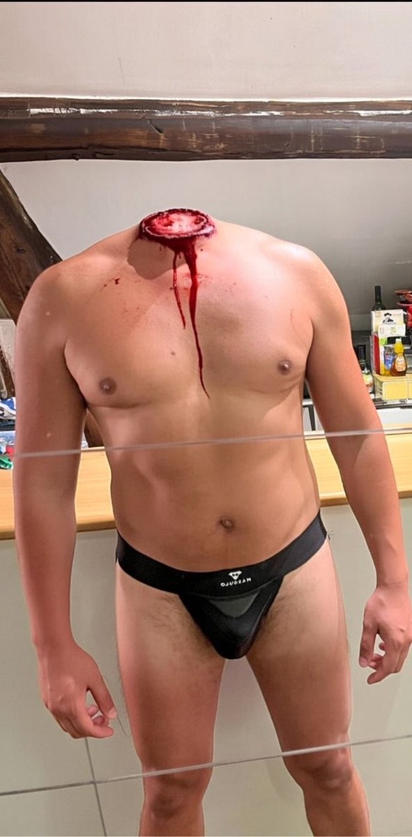 HeadlessBehead's tweet photo. beefy strong man beheaded with his hood #beheading #beheaded #AI #nbm #gayporn #fetish https://t.co/KJzoca0uqD