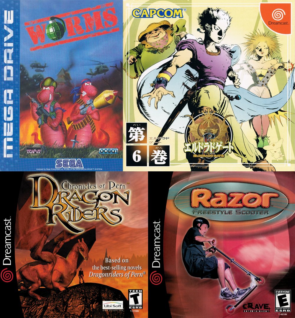segaretrobr's tweet photo. Hoje, 08/08, é aniversário de 30 anos de Worms (Mega Drive, 1996) e 25 anos de Eldorado Gate Vol. 6, Dragon Riders: Chronicles of Pern e Razor Freestyle Scooter.
#worms #oceansoftware #eldoradogate #capcom #ubisoft #craveentertainment #megadrive #dreamcast #sega #retro https://t.co/Vk2IY0eHR4
