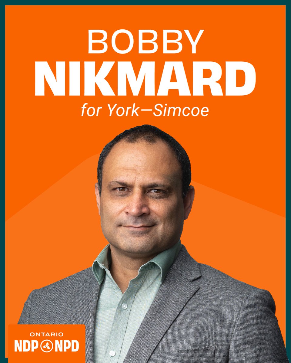 OntarioNDP's tweet photo. Bobby Nikmard has spent nearly two decades delivering for families in Ontario schools, teaching kids to read, building school lunch programs, and helping newcomers get settled.

As our candidate in York–Simcoe, he’s ready to join Marit Stiles and the Ontario NDP team to bring down the cost of groceries and rent, cut hospital wait times, and make sure families in York–Simcoe get their fair shot.