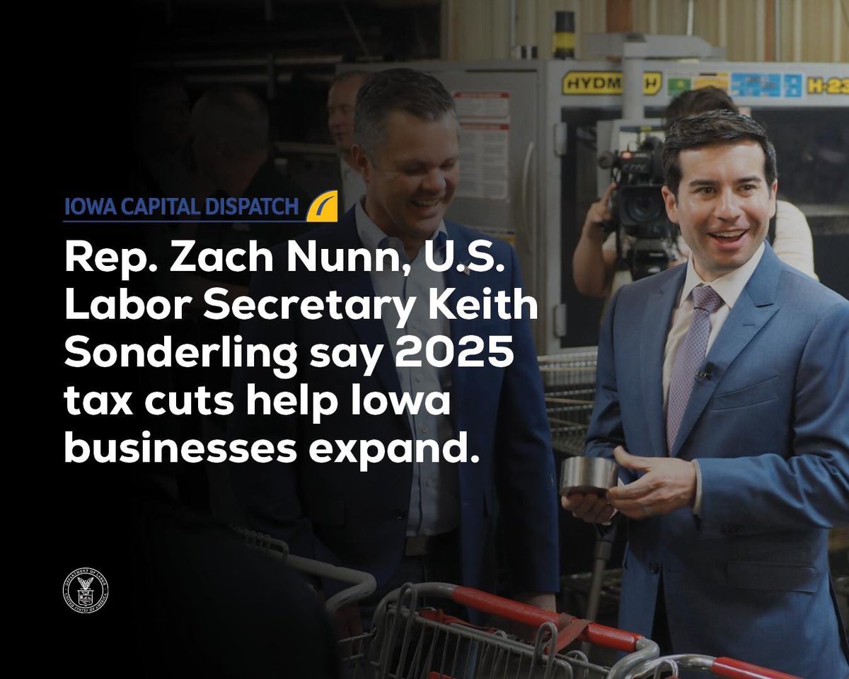 Sonderling47's tweet photo. The Working Families Tax Cuts are driving America’s manufacturing comeback by putting money back in the hands of job creators and workers.

At Auto-Jet in Iowa, Congressman @ZachNunn and I saw exactly what that looks like: new equipment, expanded production, and more opportunities for American workers.

https://t.co/3lXb2bZ6Cd