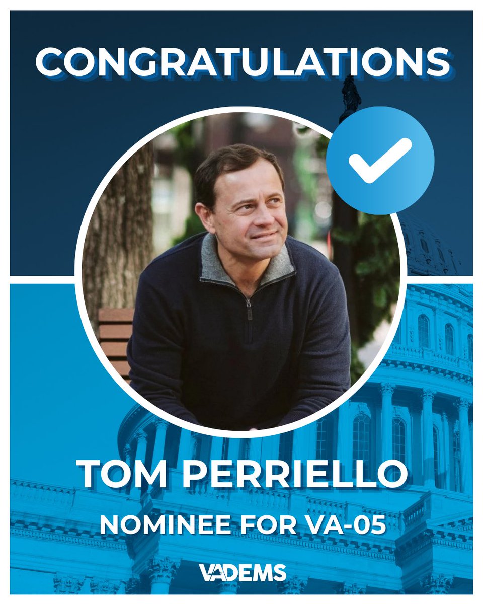 vademocrats's tweet photo. Congratulations to @tomperriello on securing the nomination! Now let’s send you back to Congress! https://t.co/g3RQBZrCFp