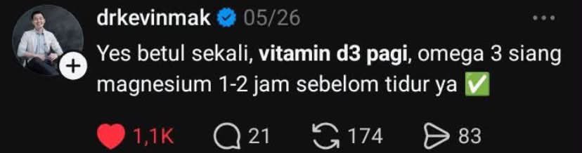 iAmShe_Monet's tweet photo. ISTRI TO ISTRI 
Jangan lelah mengingatkan  suami minum Magnesium, Vit D3+K2, dan Omega-3. Yang udah jadi rutinitas biasanya paham kenapa. 🥹￼ https://t.co/ONsjlN2oND