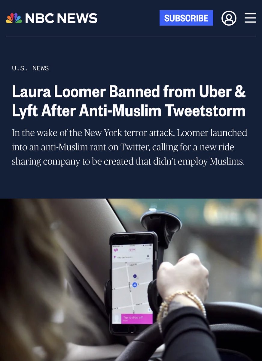 LauraLoomer's tweet photo. Careful. Last time I pointed out the public safety risks of Uber hiring so many Jihadist Muslims with dangerous and anti-American views, they banned me. 

I warned everyone about this problem at @Uber in 2017. It’s been almost 10 years, and everyone is realizing I was right about EVERYTHING!

Why are we not allowed to have this conversation?