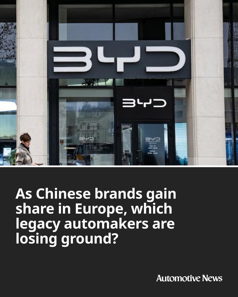 Automotive_News's tweet photo. The entry of Chinese automakers in the past five years has reshaped the European auto market, with companies such as BYD, SAIC and Chery moving steadily up the sales tables.

#China #Chinesevehicles #Chinesecars #automotive #autoindustry https://t.co/RRMPj2MHxT