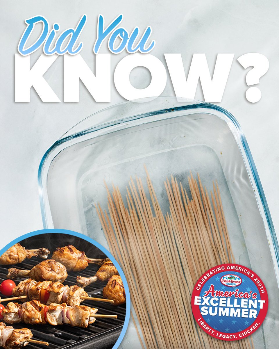 BellandEvans's tweet photo. ��🍢 Kabob tip!

Using wooden skewers on the grill?
1️⃣ Soak them in water for 30+ minutes before grilling 💧
2️⃣ Cover the skewer completely with food to help prevent burning 🍗

Now you’re ready to grill! 🔥

#BellAndEvans #GrillingTips https://t.co/r1y7YxGe0d
