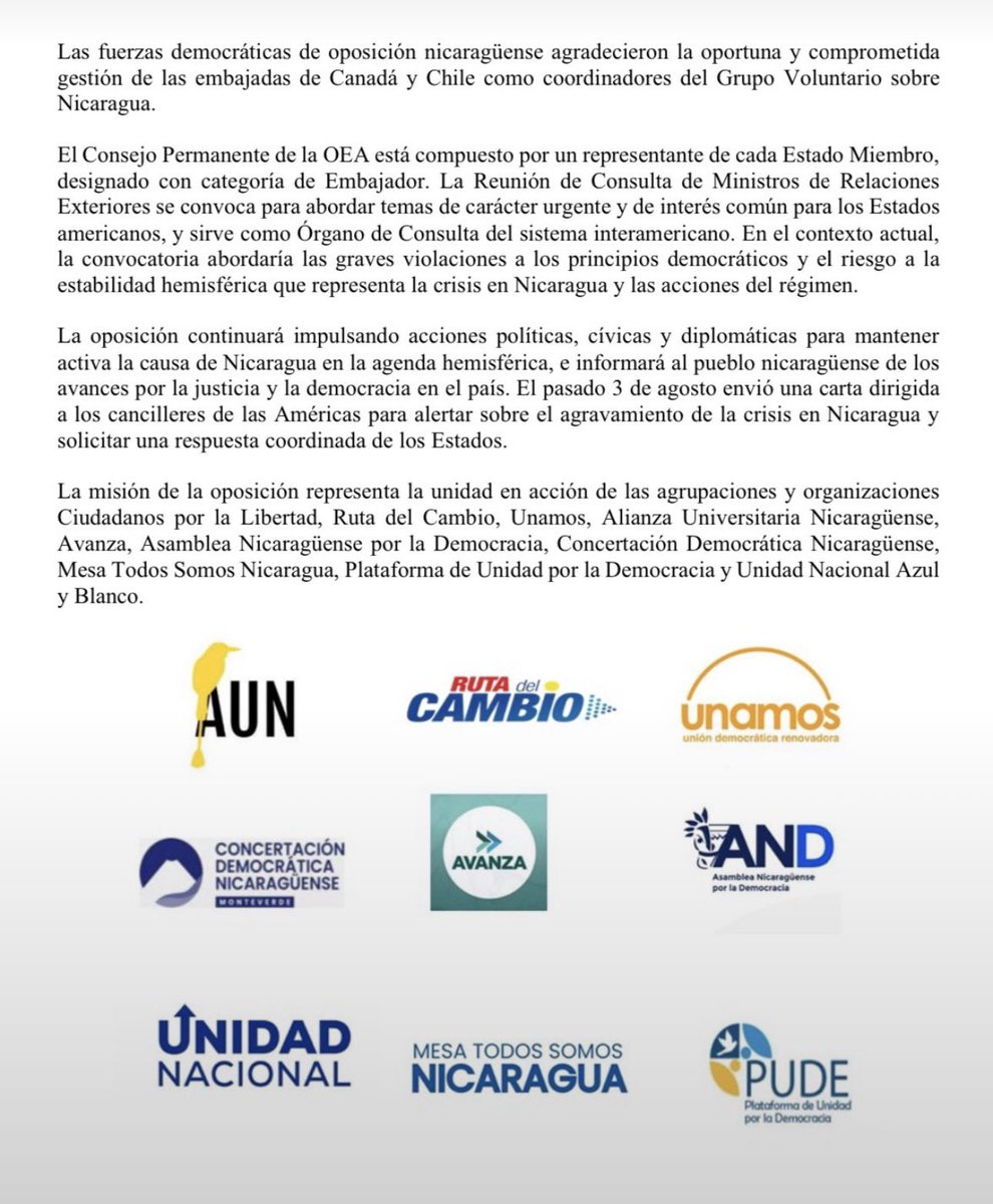 unamosnica's tweet photo. 🟠Misión de la Oposición Nicaragüense en la OEA en la víspera de la Reunión Extraordinaria del Consejo Permanente
continúan impulsando acciones políticas, cívicas y diplomáticas para mantener activa la causa de Nicaragua en la agenda internacional. #SOSNicaragua https://t.co/Dcd8zSGXzB