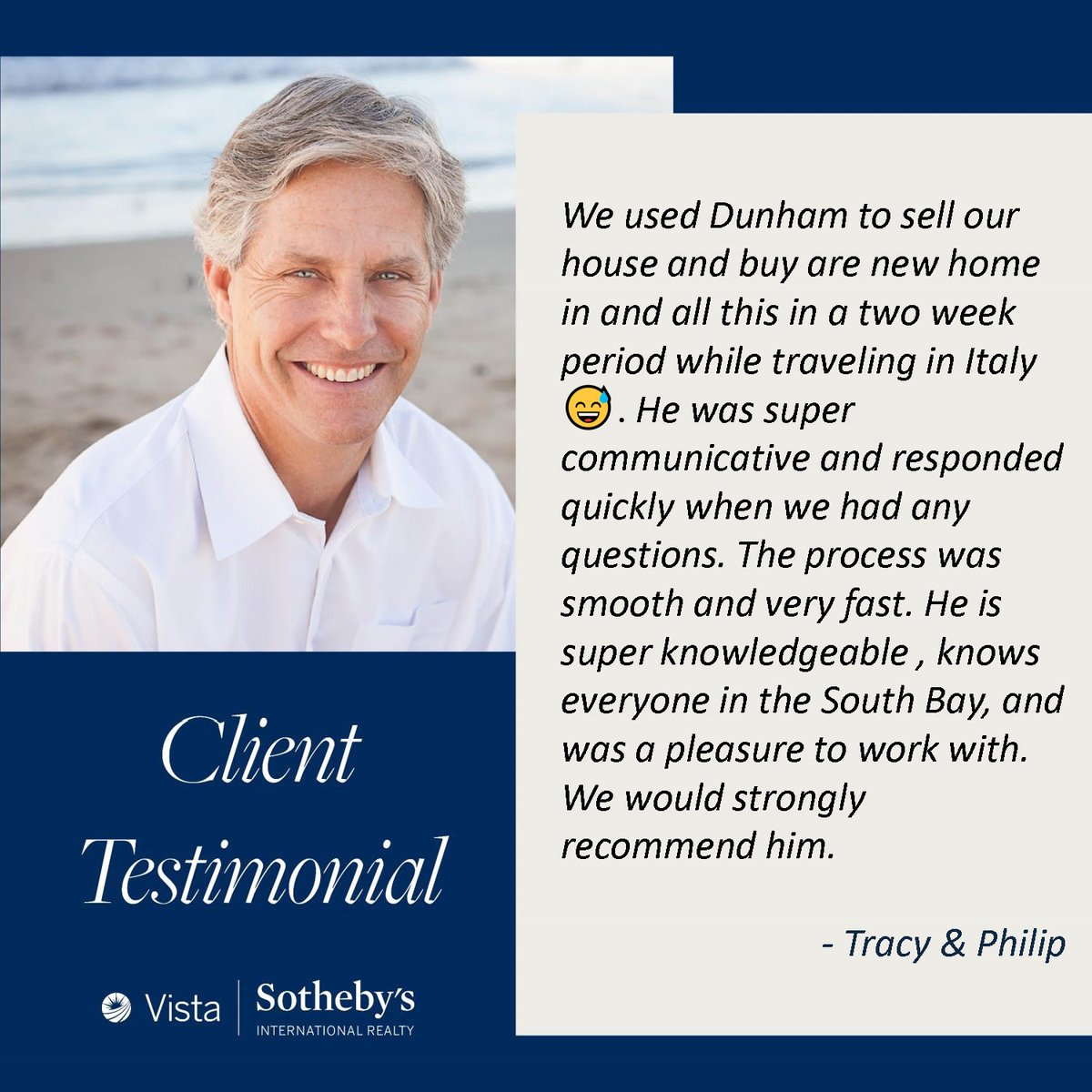 DunhamS's tweet photo. Developing great new relationships is especially rewarding in this business. Thank you Tracy &amp; Philip! #vistasir #sothebysinternationalrealty #southbayrealestate https://t.co/siGwsnNNw2
