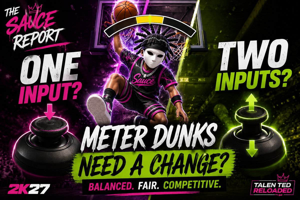 doc2kcodeymac_'s tweet photo. #thesaucereport
Published by #Ted
Topic of Discussion... #Dunk $Meter #Input !
Today, I want to #challenge #2K.
"The dunk #meter should #require two #motions instead of one because right now one motion can result in a lot of things. Dribble moves, layups, dunks, and the #game #guesses #wrong.
"Two motions means less accidents, more intent and more realistic feel. The cock 🤦 back and the finish.
Also by the one #Motion being used that takes away a basic #dunk option that can be added to the #single input like "flashy dunks" or "Safety dunks" like "two handed rim pulls".
The #New #Meter Should Be Two, Count Them, 2 Motions To #Activate.
#2k stop making the game easy for people. And just make it make sense.
