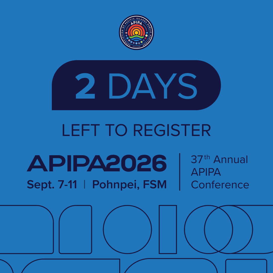 PITIVITI's tweet photo. 2 DAYS LEFT TO REGISTER! APIPA 2026 Conference starts Sept. 7 in Pohnpei, FSM. Don’t miss your chance to connect, learn, and lead—secure your spot today! #APIPA2026 #PacificIslands #Pohnpei #FSM #SingleAudit #ProfessionalDevelopment #Networking #RegisterNow https://t.co/0GfCuYRohQ