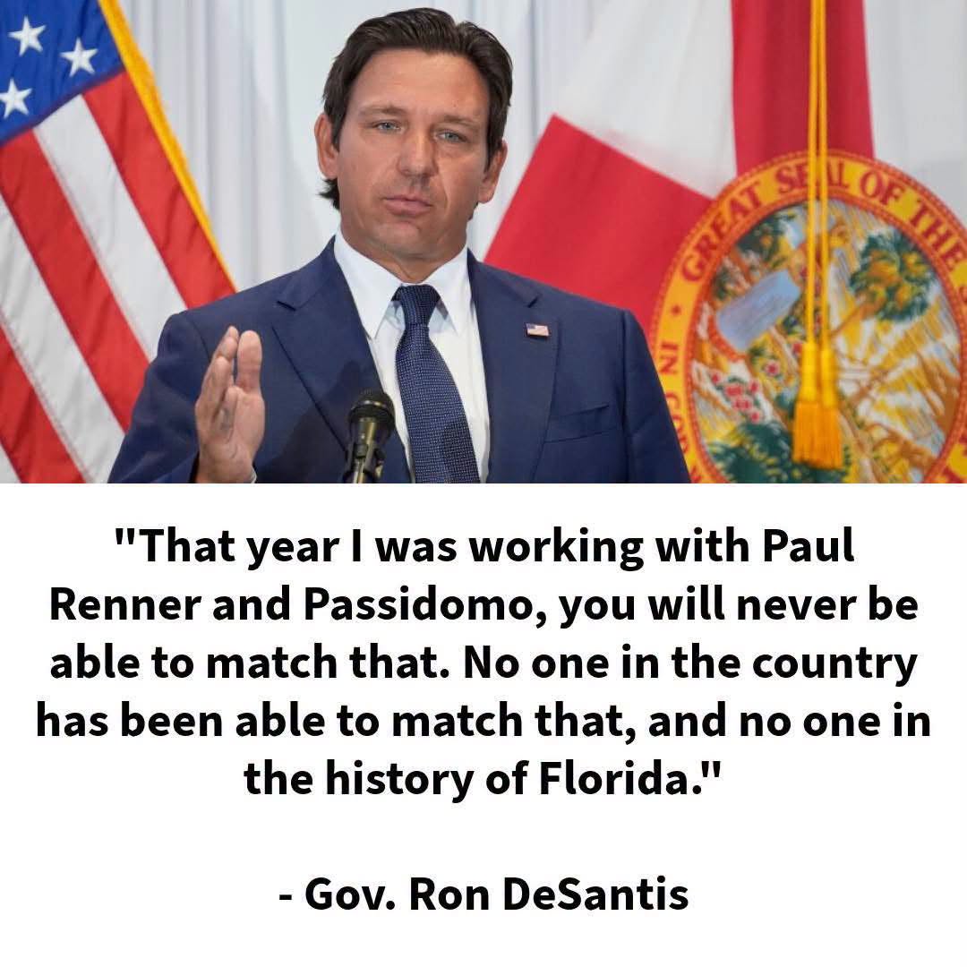 Paul_Renner's tweet photo. When Gov. DeSantis says no one in the country and no one in the history of Florida has matched what we delivered together, I don't take that lightly. 

That's the record I'm bringing to the Governor's mansion. https://t.co/Cva2l2B0Tj
