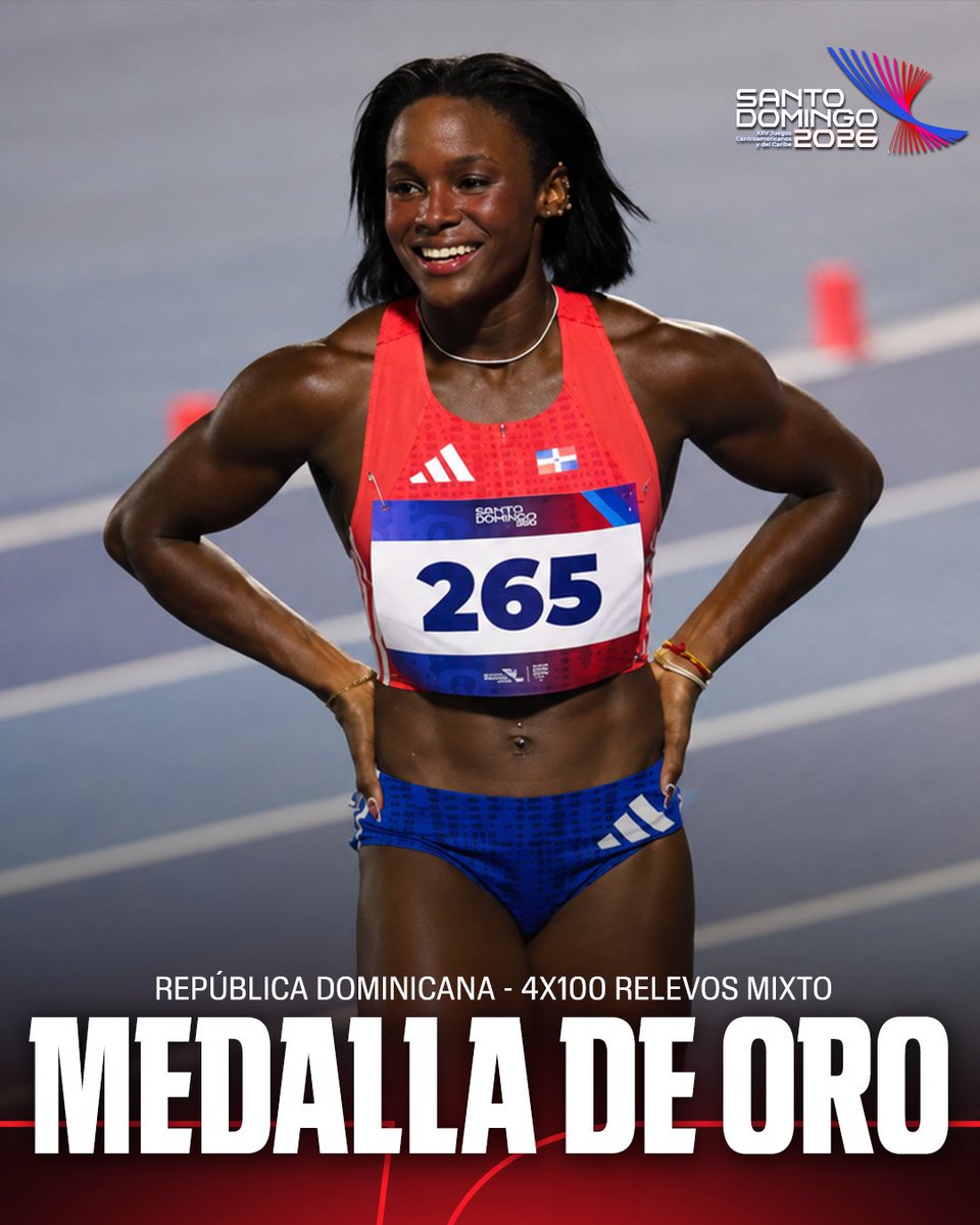 ESPN_DO's tweet photo. 🥇 ¡República Dominicana lo hace de nuevo!

🇩🇴 Guiados por Liranyi Alonso, el equipo de relevos mixtos de 4x100 metros planos se llevó la medalla de oro número 19 de la República Dominicana en estos Juegos Centroamericanos y del Caribe Santo Domingo 2026. https://t.co/oVbTWIg73I