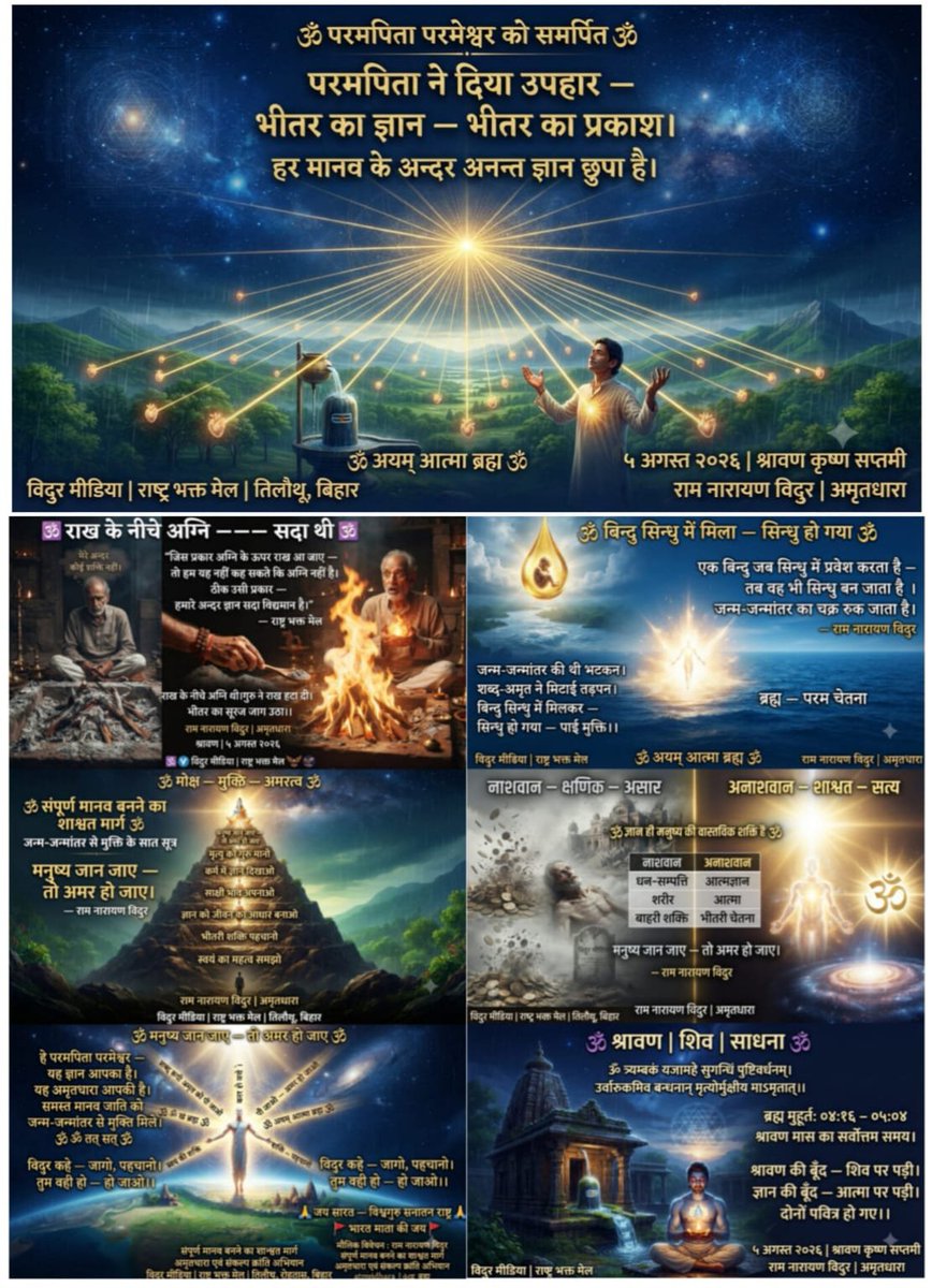 RamVidur's tweet photo. ✅ Knowledge — no thief can steal it
✅ Knowledge — no fire can burn it
✅ Knowledge — no time can erase it
✅ **Knowledge — stays through all lifetimes**
#PowerWithin #SelfKnowledge
Message of Shravan**
🌿 The eternal truth of Shravan —
*The drop of Shravan fell on Shiva.* https://t.co/0bmxBEIK8O
