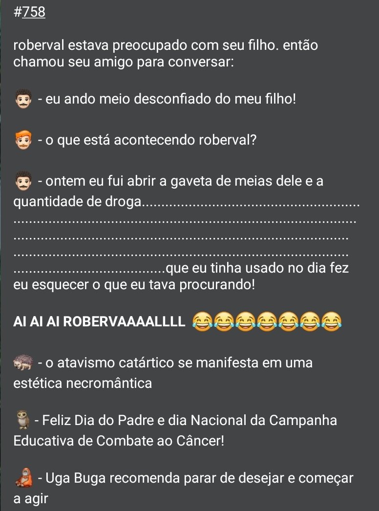 piadadanote's tweet photo. 🤡 PIADA DA NOITE 😂
Piadas para todo o Brasil

🗓 Terça-feira, 4 de agosto de 2026

Tags: drogas, o crack é muito gostoso, roberval, mandioca, ice, pren, flor, k9, coca, mdma, michael douglas, heroína, metafetamina, cigarros e álcool https://t.co/qN1z4OJFcI