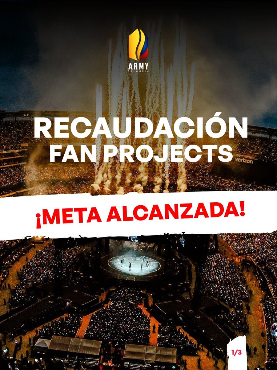 ARMYBogotaCol's tweet photo. A 59 días del concierto podemos decir con mucha alegría que... ¡Hemos completado la meta de financiación de los fan projects! 🎉💜

Muchas gracias a todo ARMY Colombia por hacer esto posible. Gracias por cada aporte y por sumarse a este proyecto que con tanto cariño estamos preparando. 🥹💜

Estaremos compartiendo los avances de cada uno de los proyectos financiados y, posteriormente, toda la información sobre la convocatoria de voluntarios para la entrega de banners.

¡Permanezcan atentos a nuestras redes para no perderse ninguna actualización! 💜