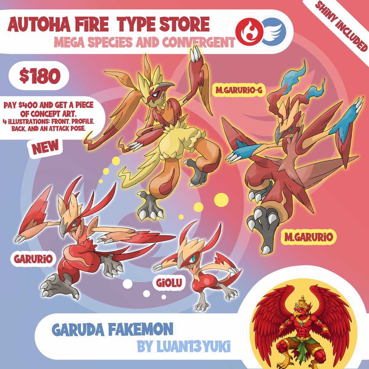LuanHon13's tweet photo. My fire type fakemon design still available on my Vgen account!

Link below!

#fakemon #adoptable #characterdesignㅤ #fakemonadopt https://t.co/a0rQvvBBqd
