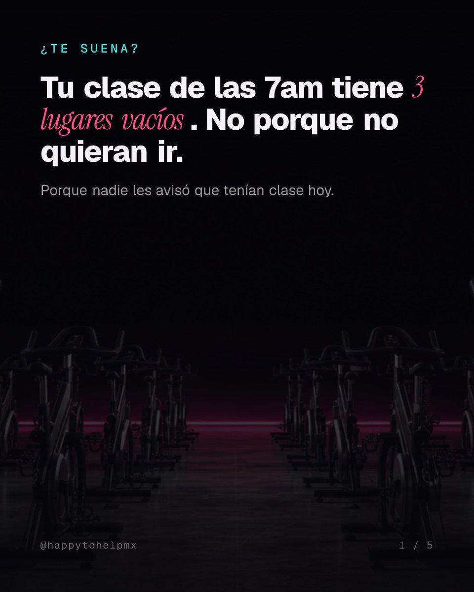 HappyToHelpMx's tweet photo. Tu clase de las 7am: 12 lugares. 3 vacíos.

No porque no quieran ir — porque nadie les avisó que tenían clase hoy.

Un recordatorio de WhatsApp 24h antes llena esos lugares.

¿Lo vemos en tu studio? Link en bio.

#gimnasios #studios https://t.co/ONtaB5nkYi