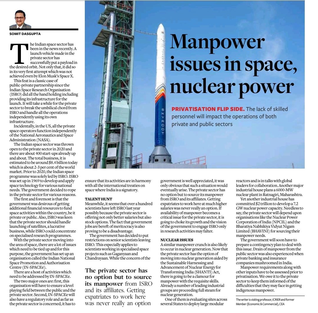 free_upsc's tweet photo. Manpower issues in space, Nuclear Power ( Source - Business Line ) https://t.co/o5xVW7foxF